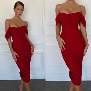 wine ruched draped chiffon dress